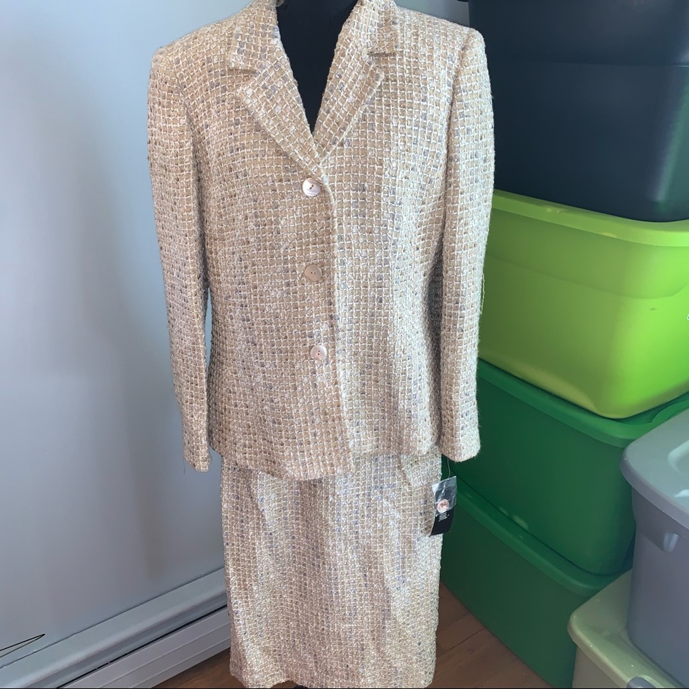 NWT Le Suit metallic tweed suit 14
